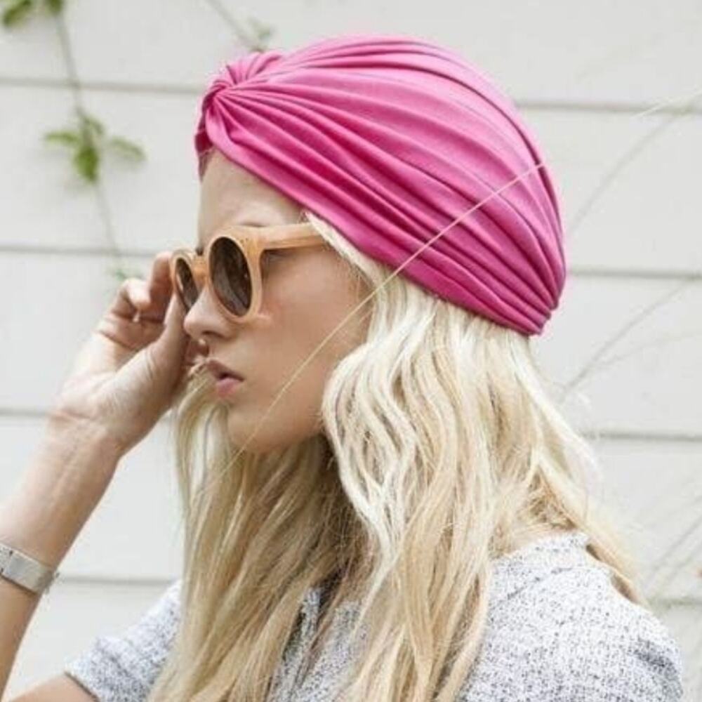 Pink Pleated Turban Beanie Boho Festival Street Style Headwrap